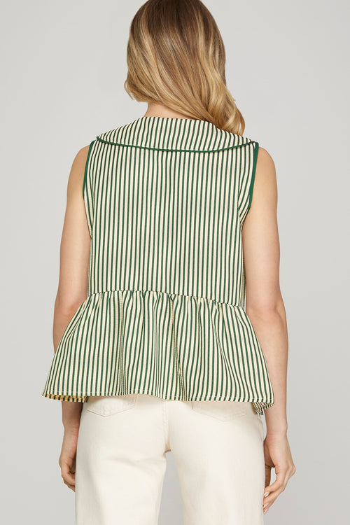 Green/Cream Stripe Peplum