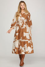 Rust Floral Midi Dress