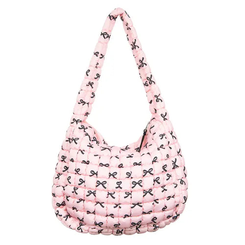 Pin/Black Bows Puffer Tote