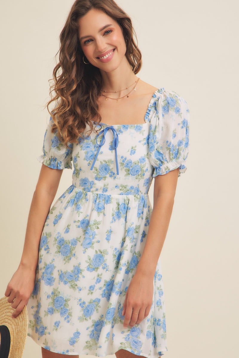 Blue Floral Babydoll Dress