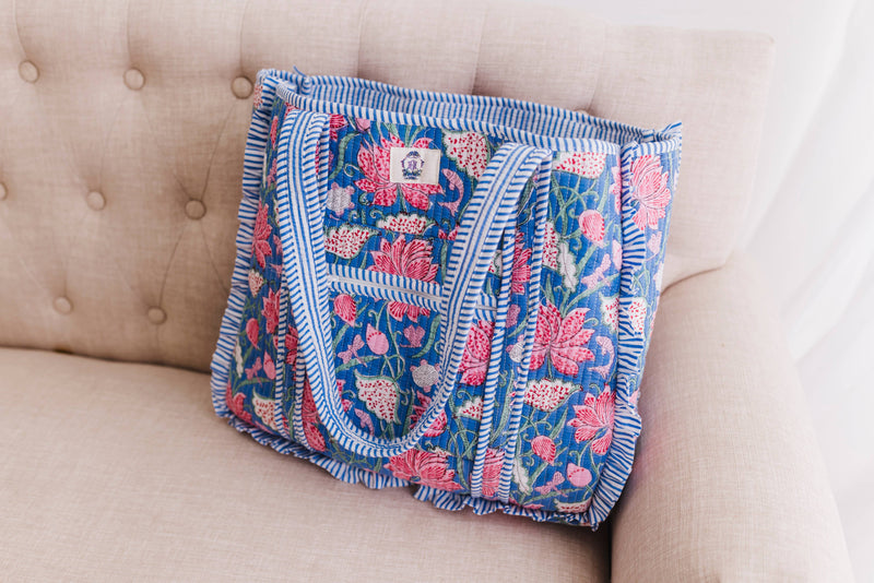 Seascape Large Quilted Ruffle Tote