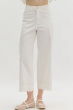 White Cropped Eyelet Denim