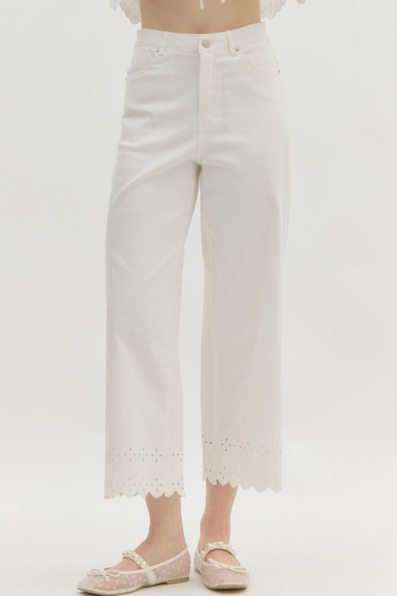 White Cropped Eyelet Denim
