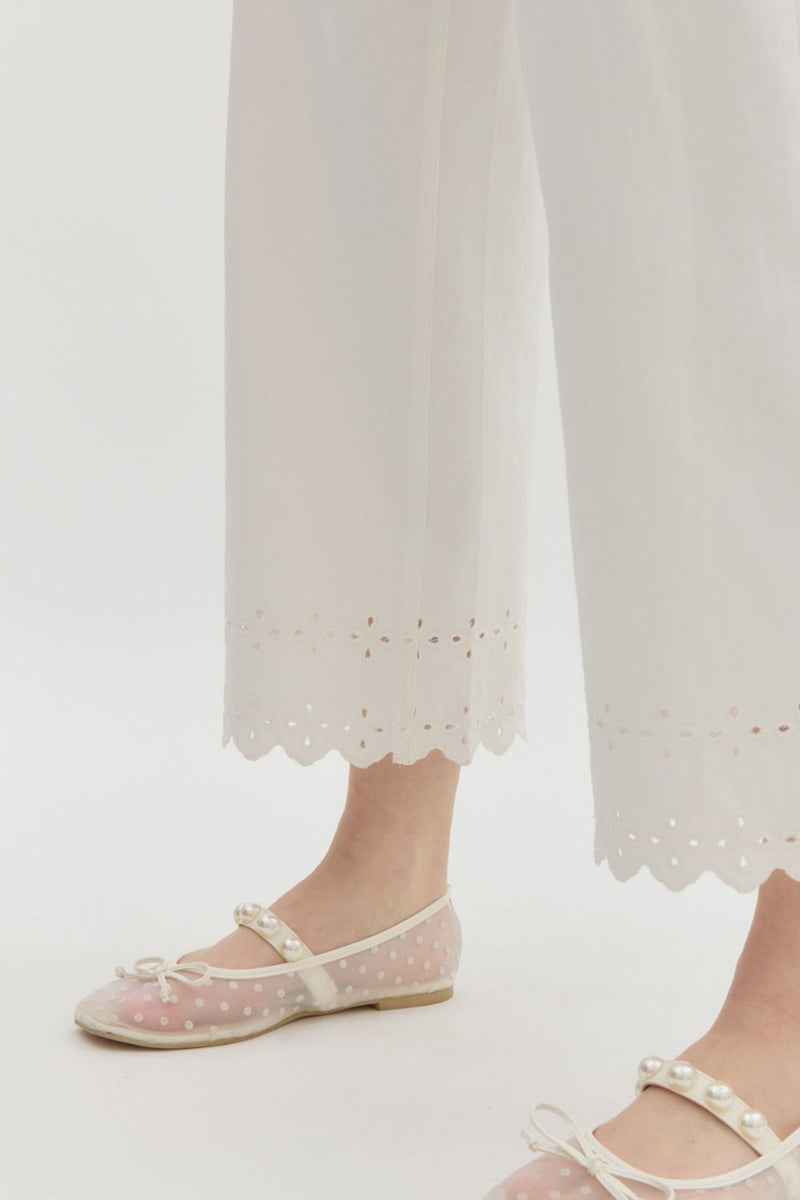 White Cropped Eyelet Denim