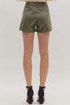 Olive Faux Leather Shorts