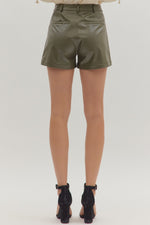 Olive Faux Leather Shorts