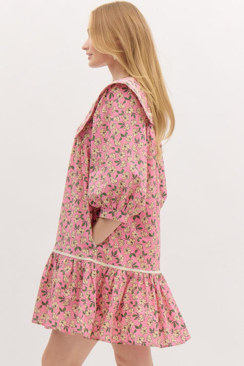 Pink Floral Dress w/Collar