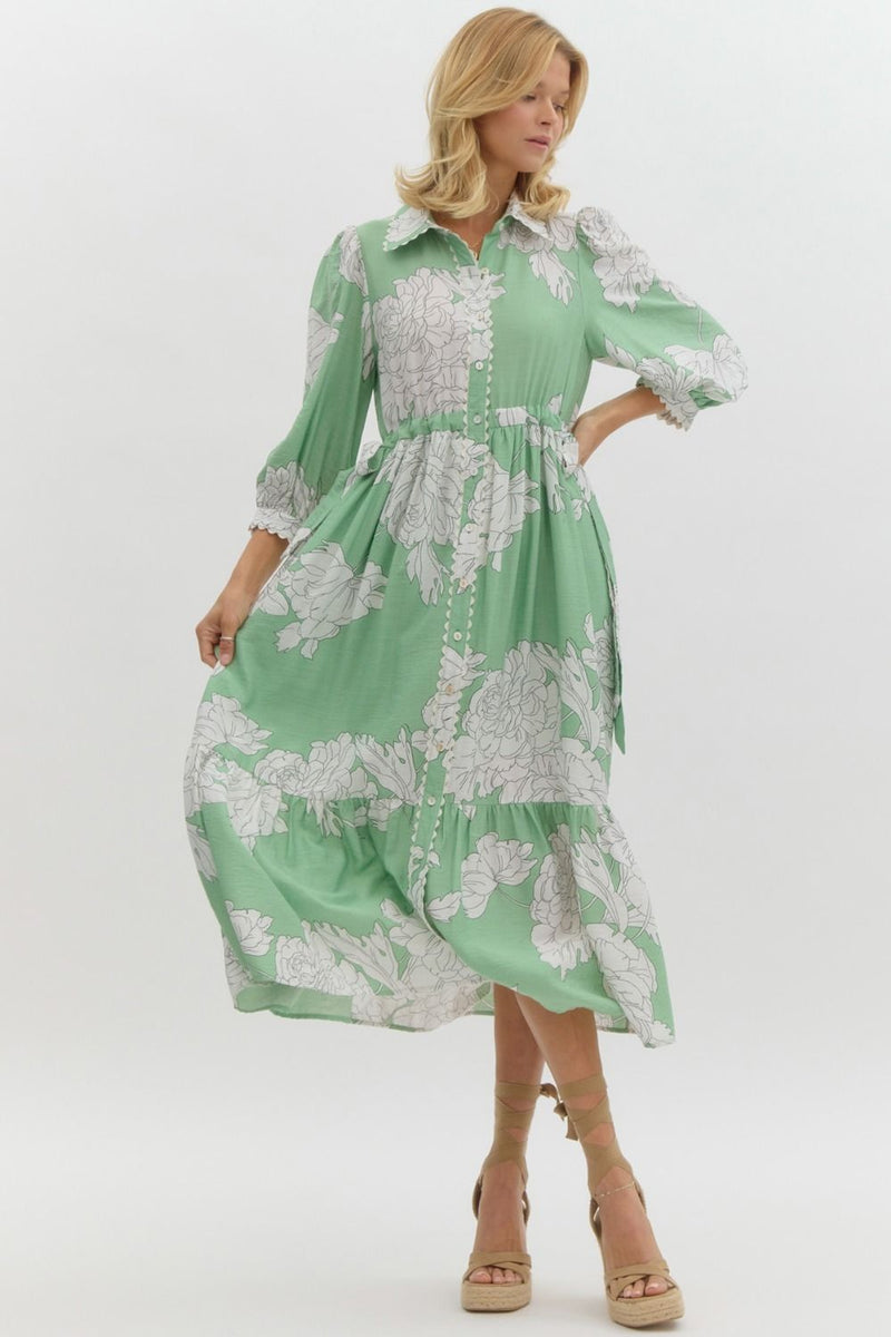 Green Floral Midi