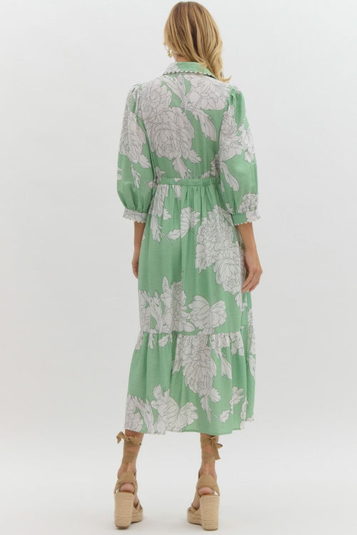 Green Floral Midi