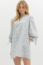 Blue Floral 3/4 Sleeve Dress