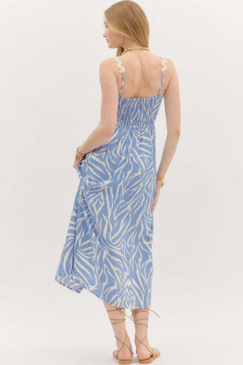 Blue/White Printed Midi Dress