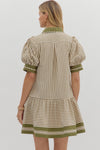 Olive Stripe Puff Sleeve Dress