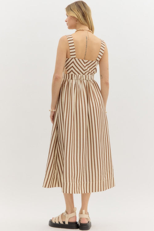 Brown Stripe Midi Dress