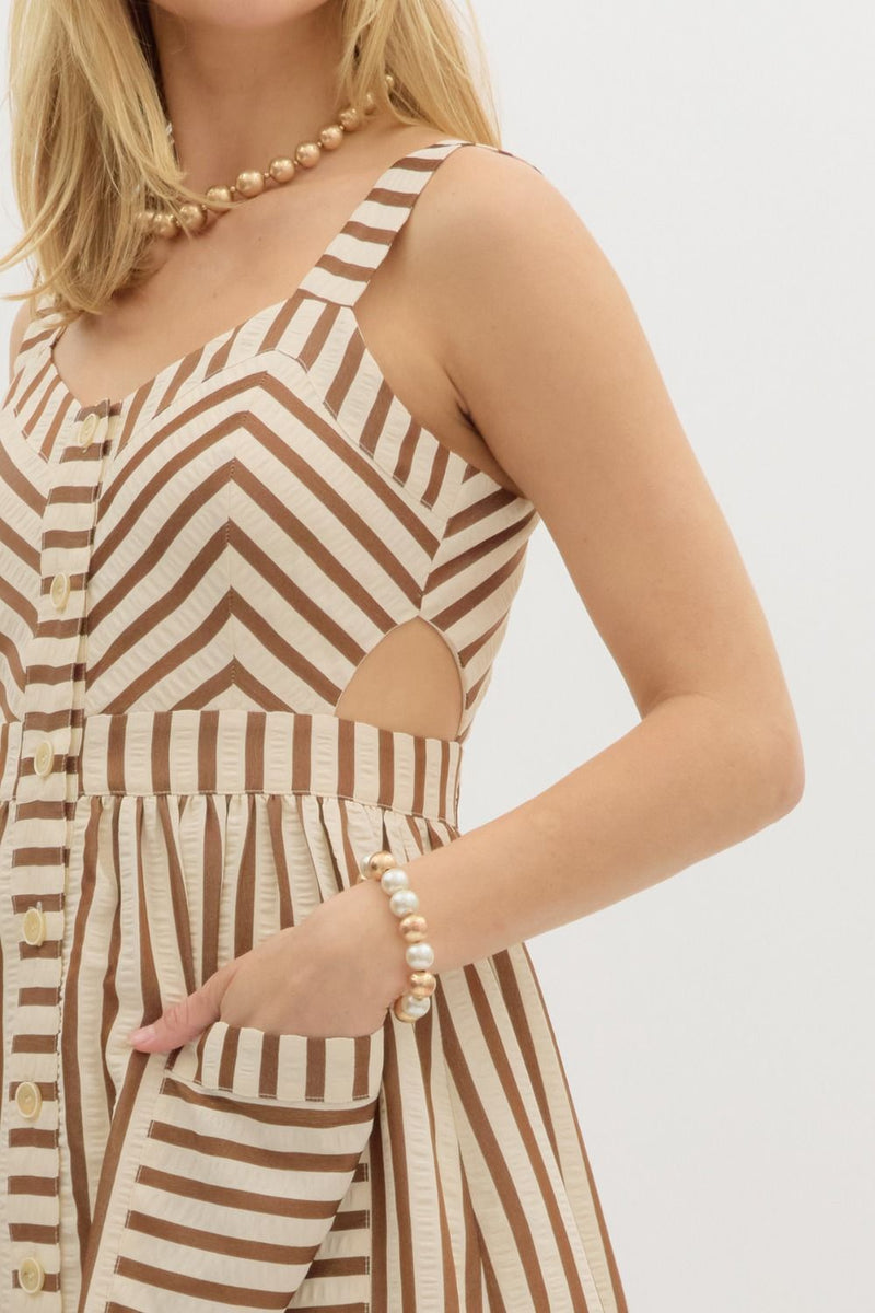 Brown Stripe Midi Dress