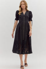 Black Embroidered Detail Midi