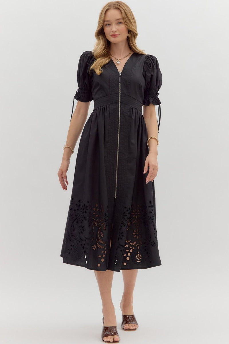 Black Embroidered Detail Midi