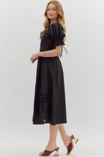 Black Embroidered Detail Midi
