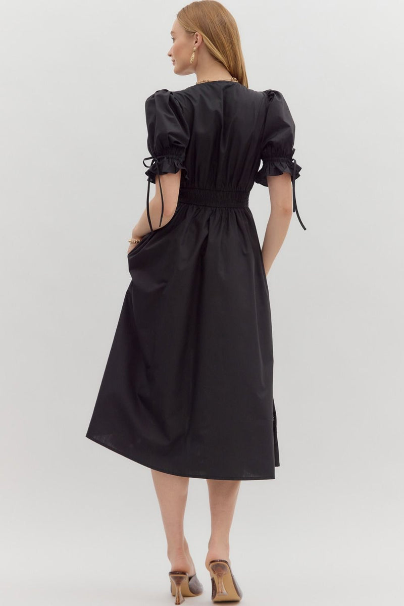 Black Embroidered Detail Midi