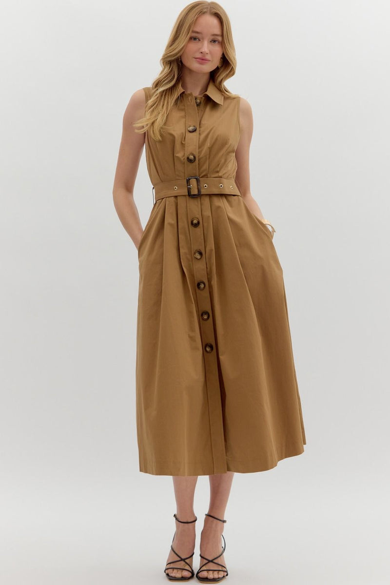 Sleeveless Pleated Midi Dress