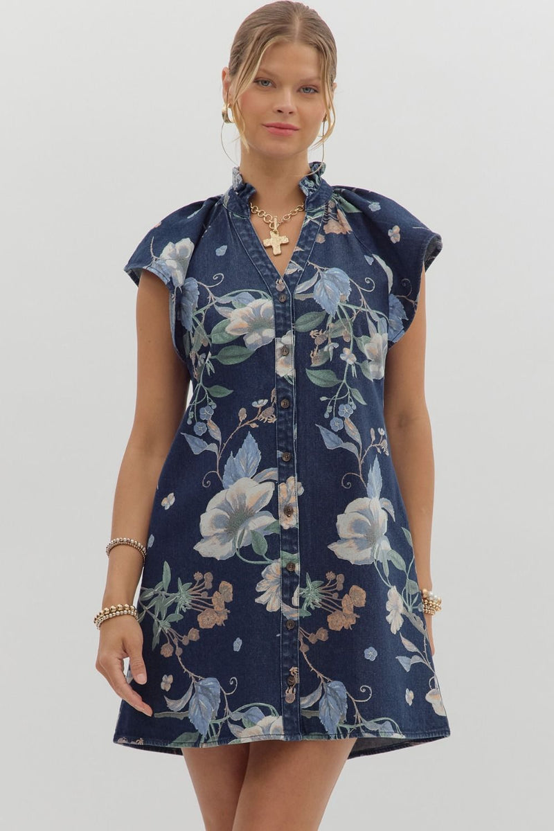 Denim Floral Print Dress