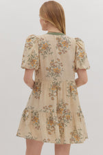 Cream Floral V-Neck Dress
