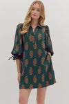 Green Floral 3/4 Sleeve Dress