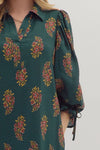 Green Floral 3/4 Sleeve Dress