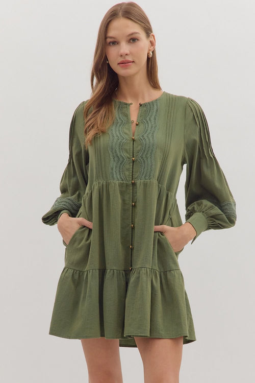 Olive Button Front Dress