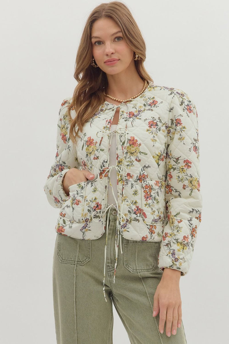 Cream Floral Quilted Jacket