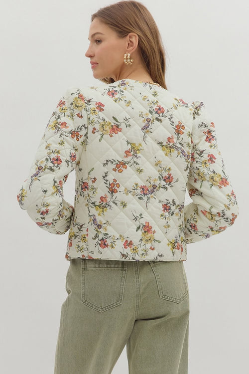 Cream Floral Quilted Jacket