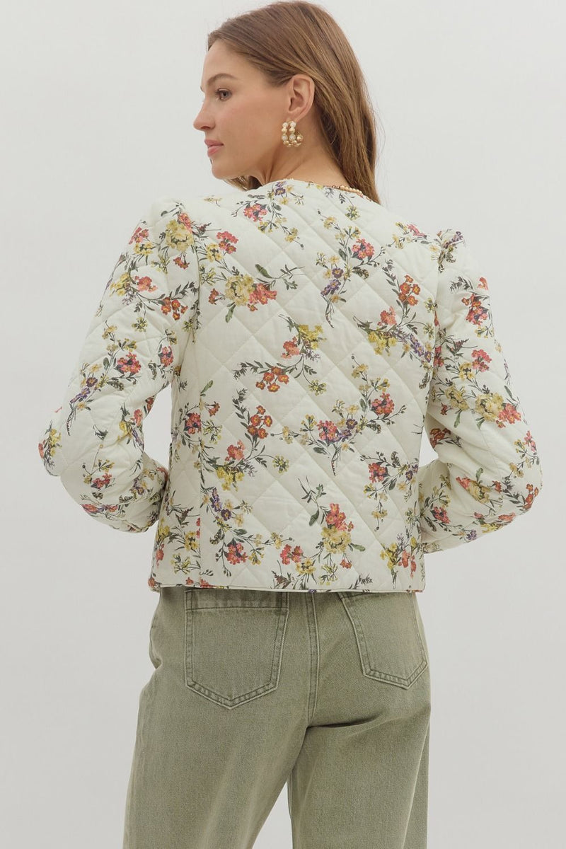 Cream Floral Quilted Jacket