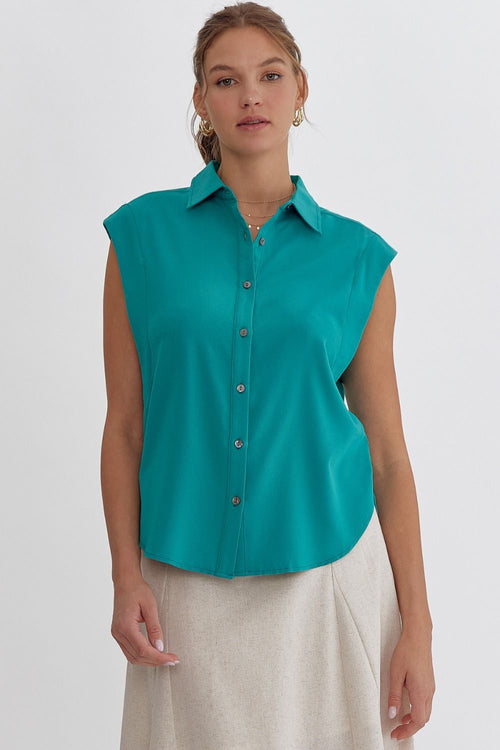 Sleeveless Button Up Top