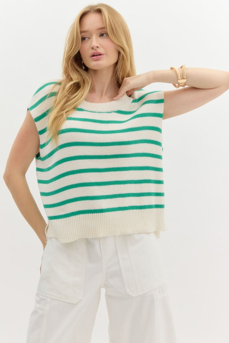 Green/Cream Stripe Top