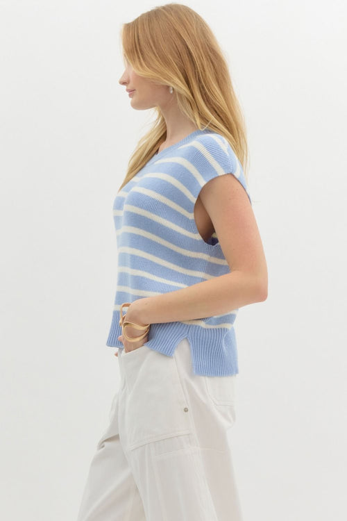 Blue/Cream Stripe Sweater Top