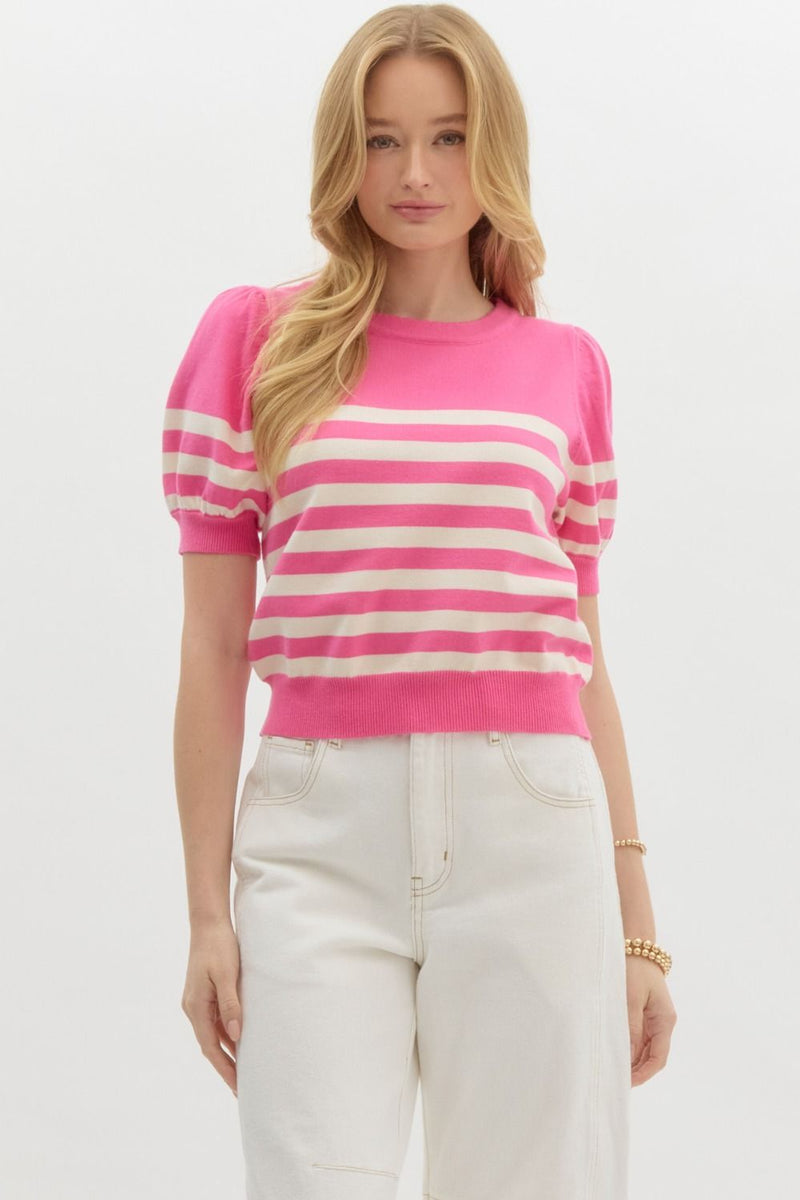 Stripe Short Sleeve Sweater