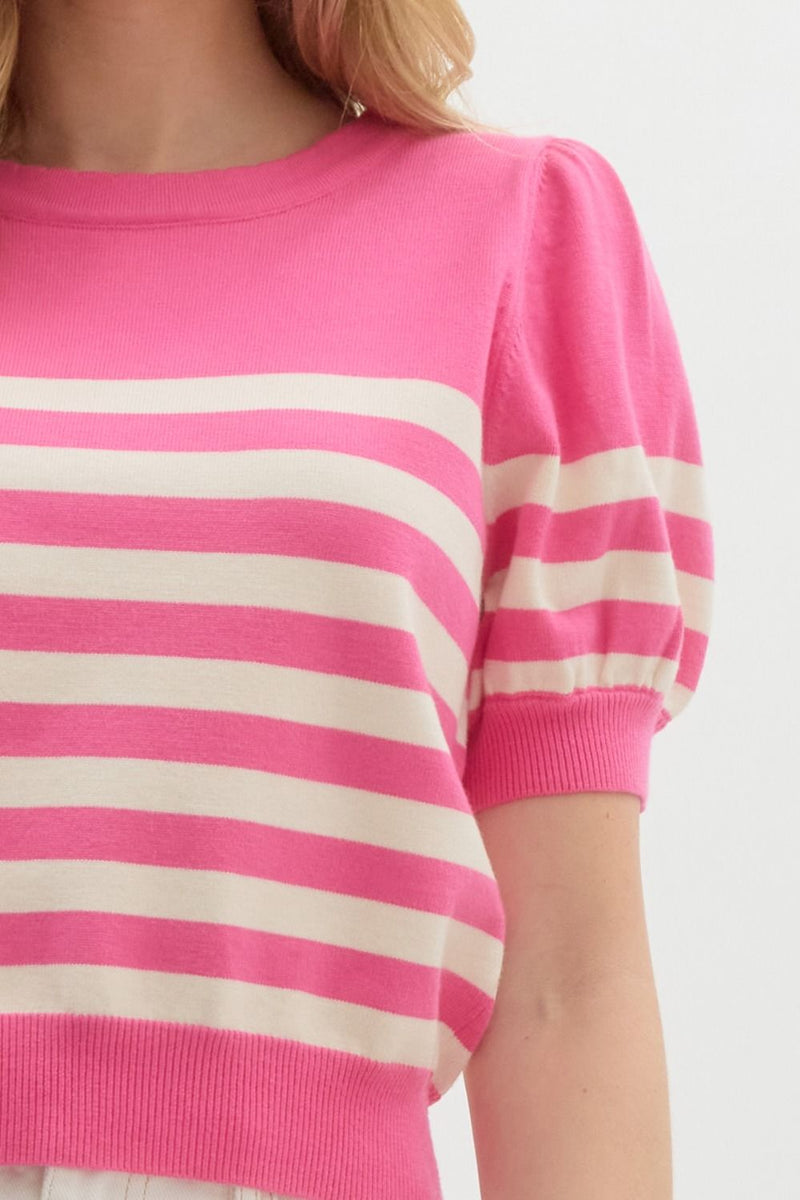 Stripe Short Sleeve Sweater