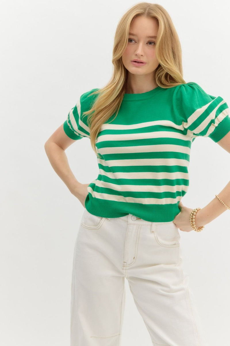 Stripe Short Sleeve Sweater