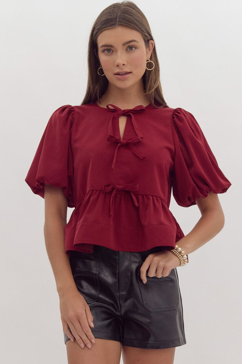 Burgundy Peplum Top