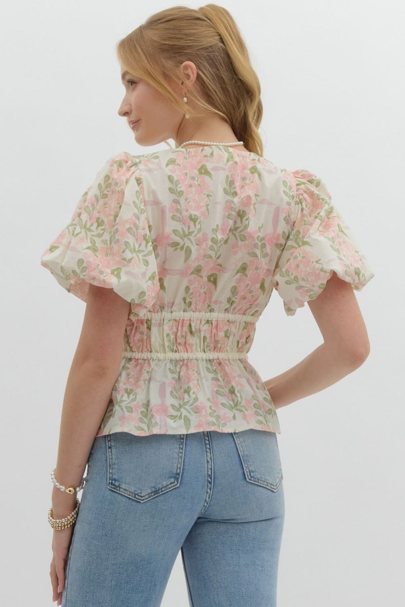 Pink Floral Peplum Top