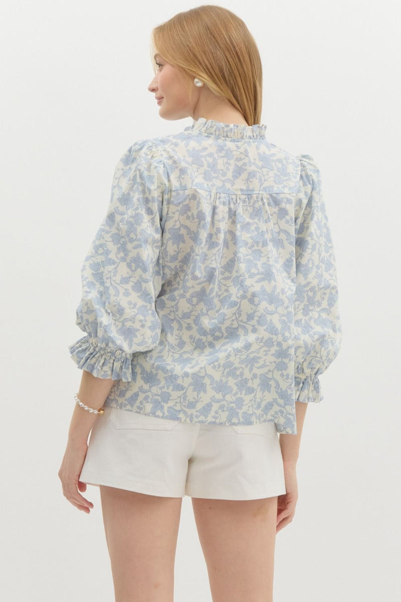 Blue Floral 3/4 Sleeve Top