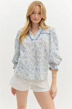 Blue Floral 3/4 Sleeve Top