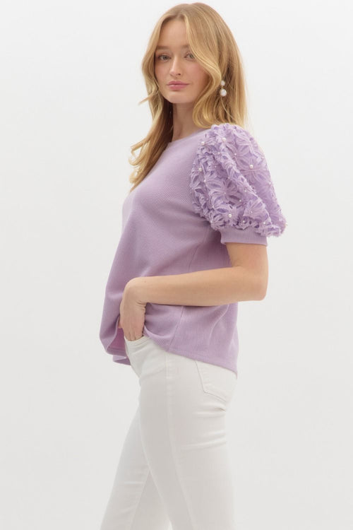 Lavender Floral Puff Sleeve Top