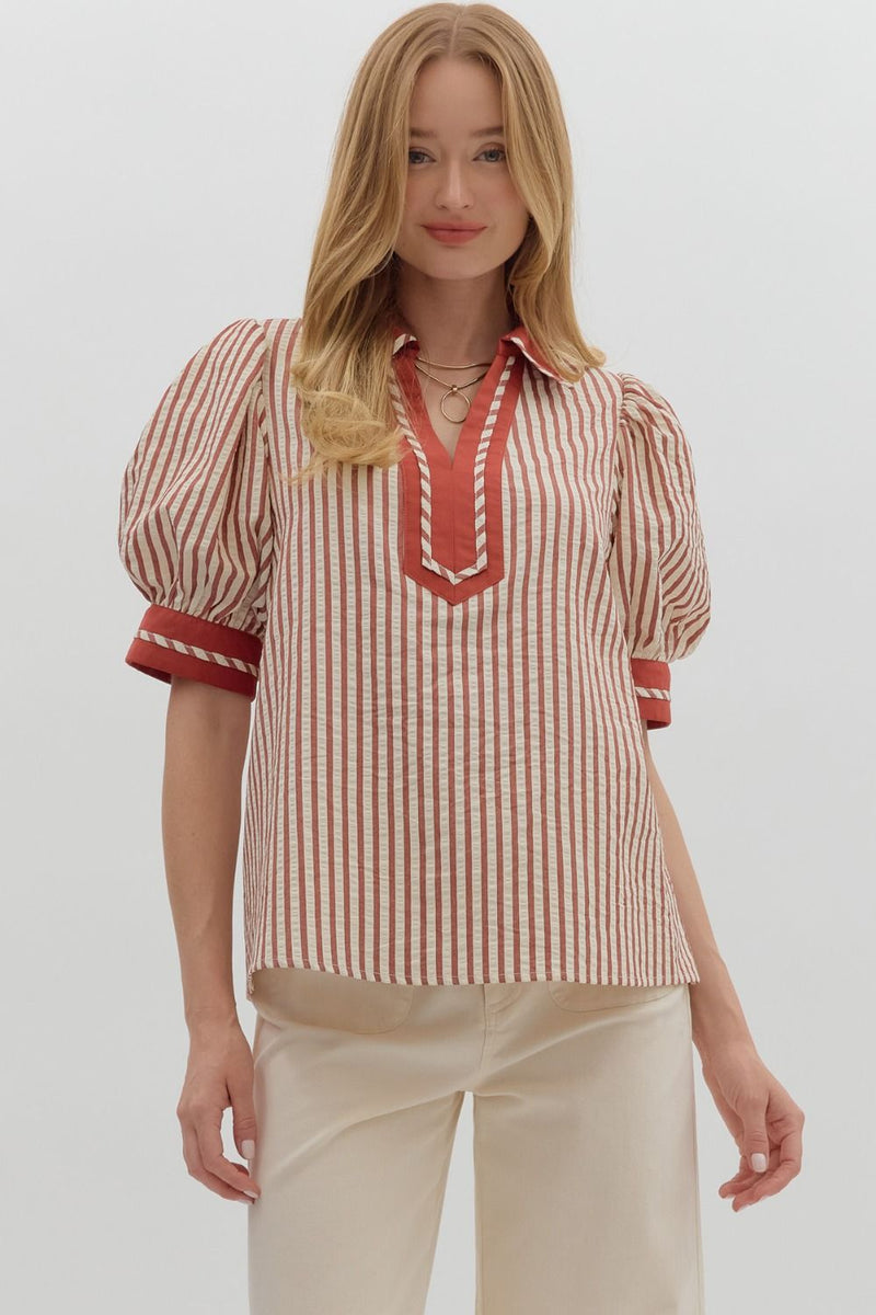 Striped Puff Sleeve Top