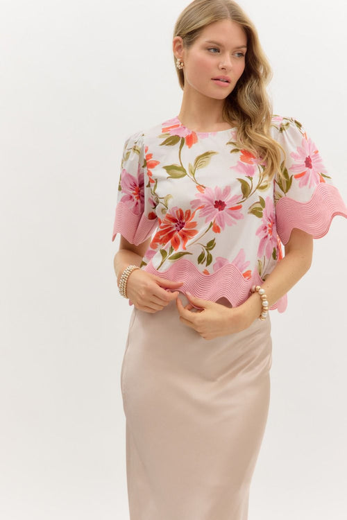 Floral Top w/Pink Trim