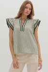 Striped Flutter Sleeve Top
