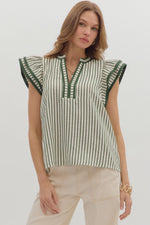 Striped Flutter Sleeve Top