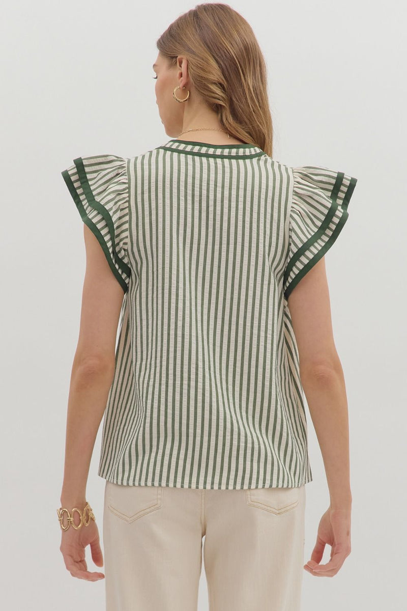 Striped Flutter Sleeve Top