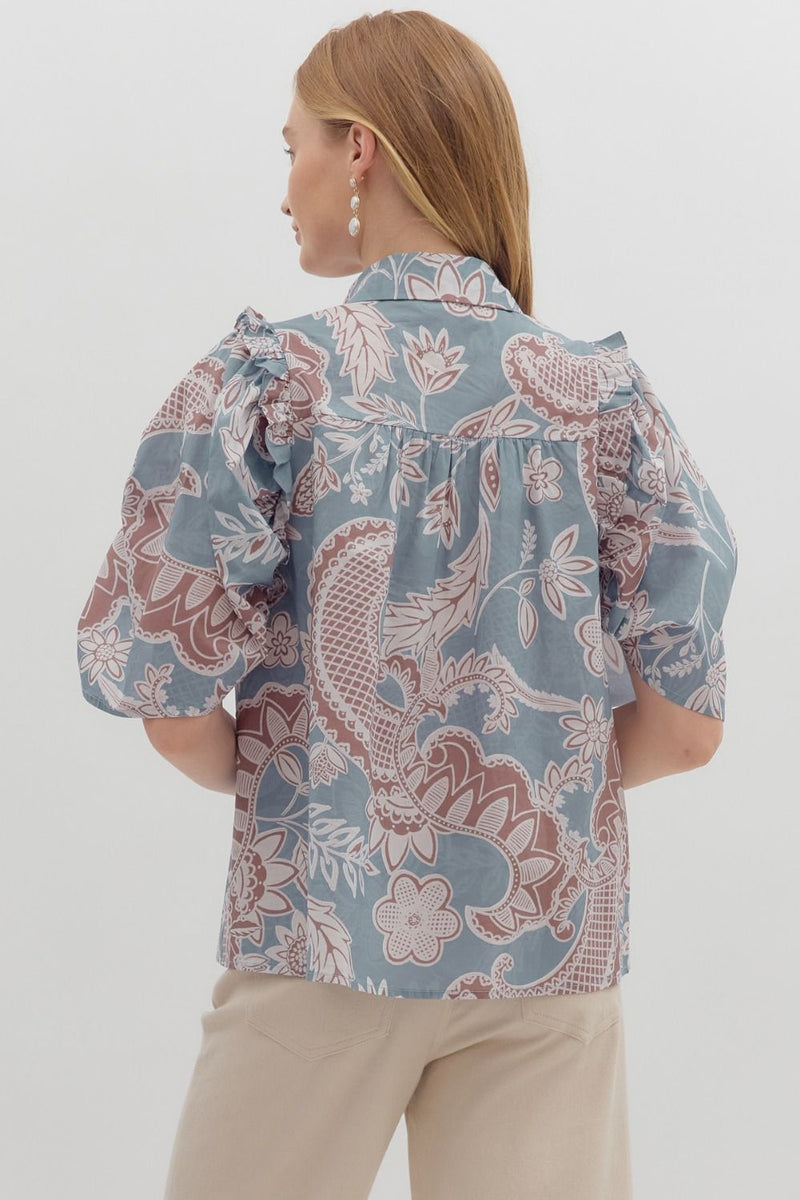 Dusty Blue Paisley Button Up
