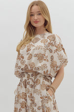 Cream/Brown Floral Dolman Top