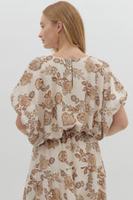 Cream/Brown Floral Dolman Top